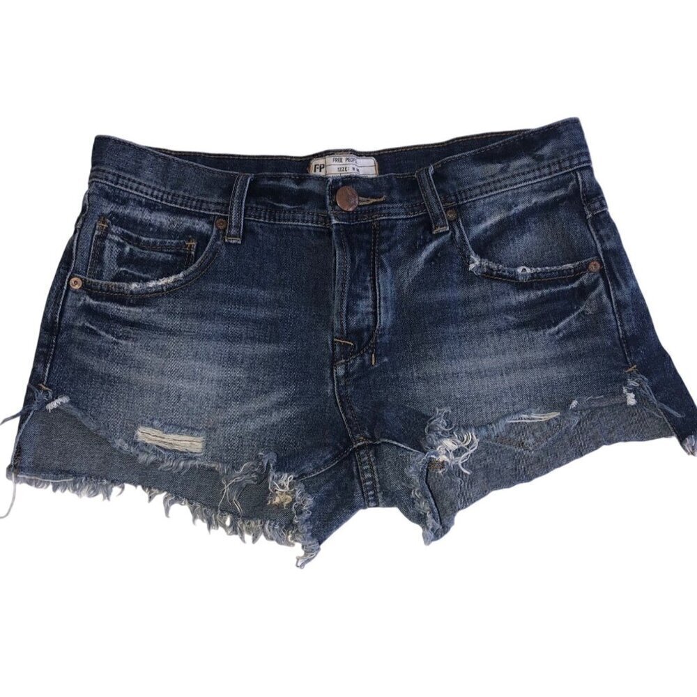 Free People Size 26 Shorts Jean Distressed Blue Button Fly Cut Off Boho Beach